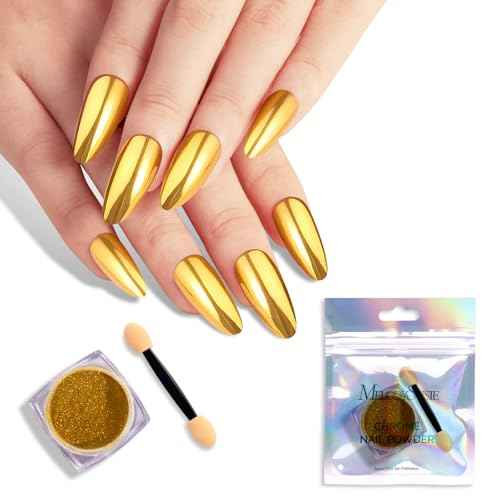 MelodySusie Gold Chrome Nail Powder for Gel Nails,Metallic Mirror Effect Pigment Stylish and Technological Fine Glitter for Home DIY Salon Use