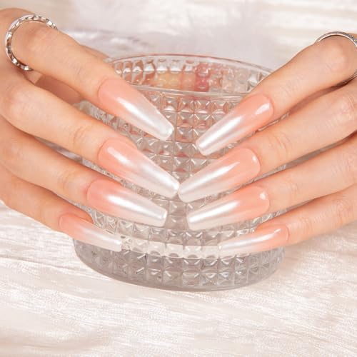 LOVFUL Press on Nails Blushing Bride | Handmade with Full Covered Crystals | Reusable Full Cover Nails | Coffin Classic Regular 1.3 in | H21-L