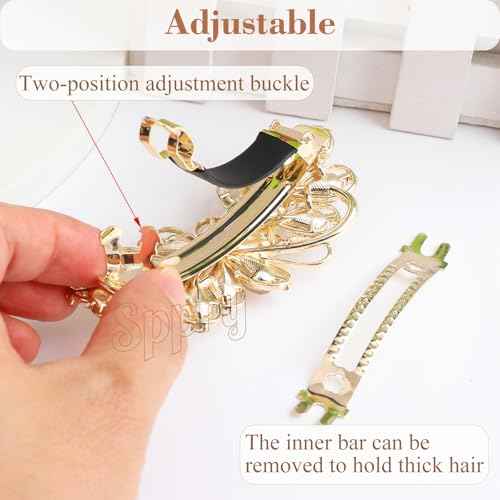Large Gorgeous Rhinestone Hair Barrette for Women, Flower Jewelry Design (Champagne)