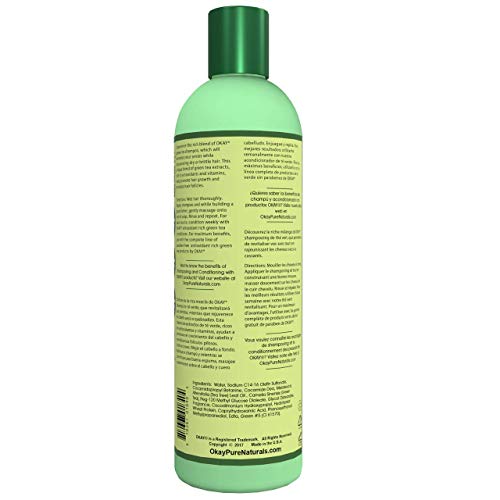 OKAY | Green Tea Nourishing Antioxidant Rich Shampoo | For All Hair Types & Textures | Revitalize - Rejuvenate - Restore Moisture | With Tea Tree Oil | Free of Parabens, Silicones, Sulfates | 12 oz
