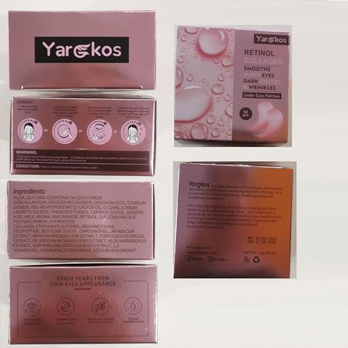 Yargkos 60 Pcs 24K Gold Under Eye Patches with 5 Pieces Travel 24K Golden Eye Mask, 30 Pairs Women Undereye Mask for Dark Circles Puffy Eyes Treatment, Men Gel Pads Hydrating for Puffiness Wrinkle