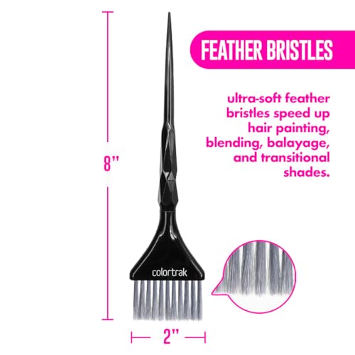 Colortrak Black Diamond Color Brushes, Gem Cut Handles for a Firm Slip-Resistant Hold with Tapered Ends for Sectioning - 1 Firm Brush and 1 Feather Brush