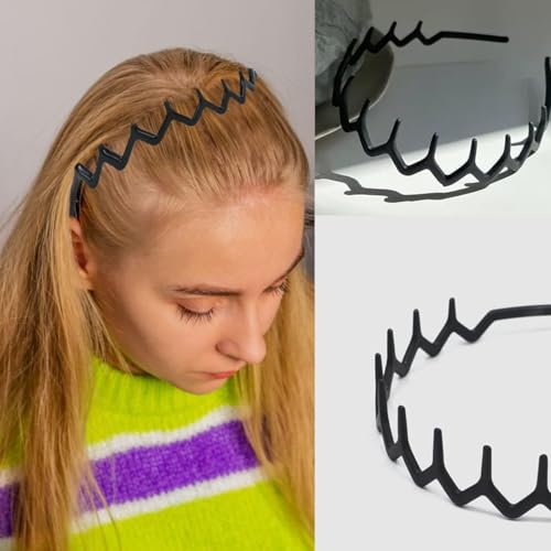 No-Slip Plastic Headbands with Teeth, 8 Pack Black