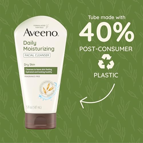 Aveeno Daily Moisturizing Facial Cleanser for Dry Skin, Hydrating Acne Face Wash with Soothing Oat for soft & Supple Skin, Free of Parabens, Sulfates, Fragrance, Dyes & Soaps, 5 FL OZ (Pack of 3)