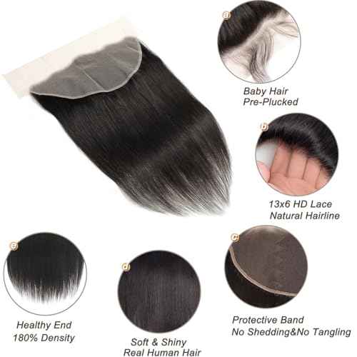 13x6 Lace Frontal Straight Transparent Pre Plucked Ear to Ear Lace Frontal Closure With Baby Hair Free Part Brazilian Virgin Human Hair 180% Density 26 Inch