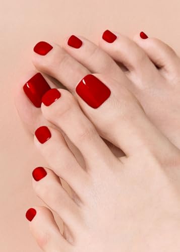 ohora Semi Cured Gel Pedicure Strips - Solid Red Nail Wraps (30 Pcs)
