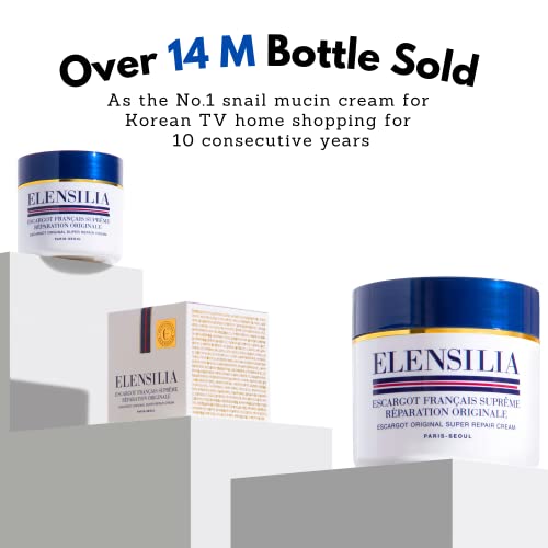 Elensilia (Pack of 2 Snail Mucin Super Repair Facial Cream I 100% Genuine French Sederma Snail Filtrate with Collagen, Ceramide, 8 Types of Hyaluronic Acids