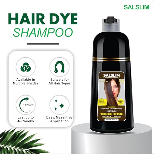 SALSLIM Dark Brown Hair Dye Shampoo 7-in-1 Natural Color Gray Coverage