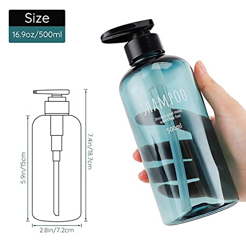 Segbeauty 6 Pack Shower Bottles Refillable, 16.9oz & 10.1oz Shampoo Conditioner Body Wash Bottles, Large Bathroom Soap Lotion Hand Wash Shower Shampoo Dispenser, Empty Refillable Plastic Bottles Blue