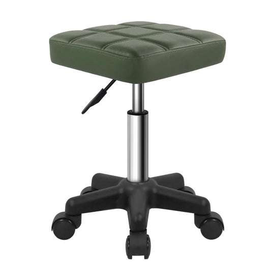 FURWOO Square Swivel Stool with Wheels PU Leather Rolling Stool Height Adjustable for Spa Salon Massage Green