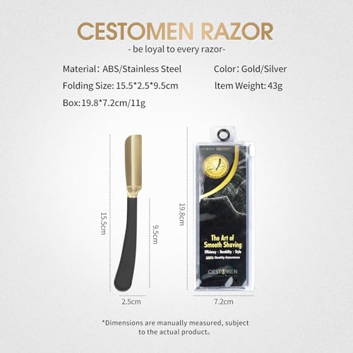 CestoMen Straight Shaving Razor for Men, Professional Barber Straight Razor Stainless Steel Straight Edge Razor Salon Quality Anti Slid Cut Throat Shavette for Barbershop Salons Hairdressing (Gold)