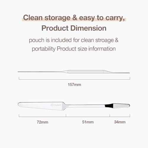Foundation Spatula Made of Stainless Steel | Professional Makeup Spatula for Even Application of Foundation | Double Edged Spatula for Small Area of Face | Pouch Included for Clean Storage