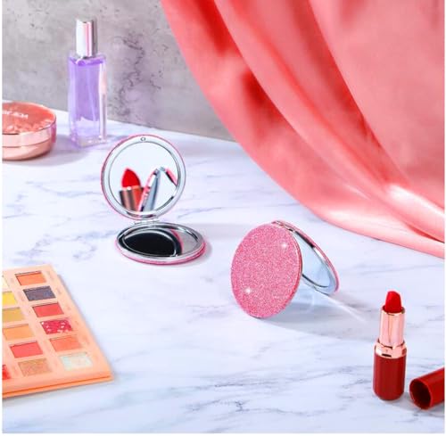 Pink Round Compact Travel Mirror with Magnification - Foldable Pocket Makeup Mirror for Women - Pink-Variation