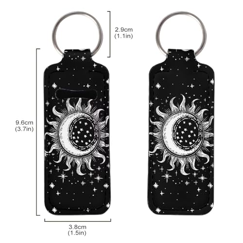 Bulopur Sun and Moon Lip Balm Holder Keychain Black Chapstick Holder Lipstick Sleeve Lip Gloss Tube Holder with Metal Ring Travel Accessories