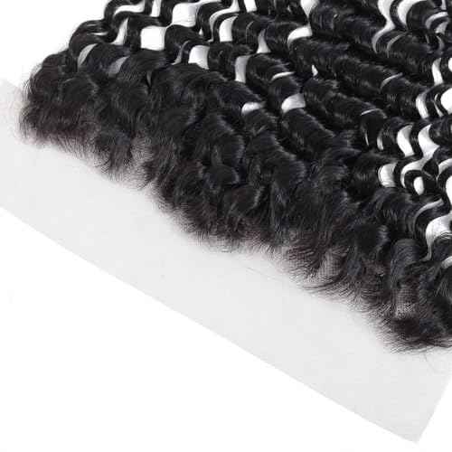 13x4 Lace Frontal Closure Deep Wave, 180% Density, 100% Brazilian Virgin Human Hair Ear to Ear HD Lace Frontal Pre Plucked Natural Black Color (13x4 Deep Wave, 20 Inch)
