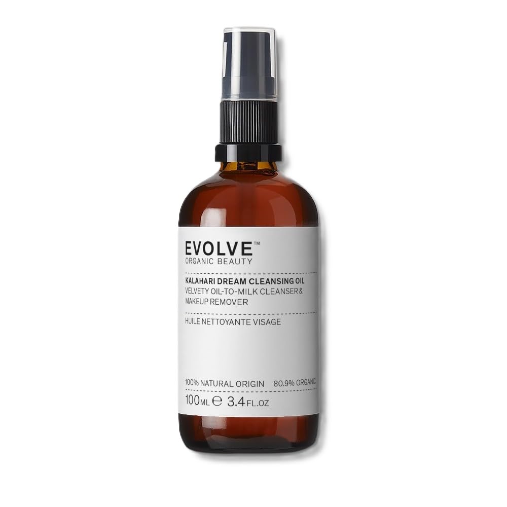 Evolve Organic Beauty - Kalahari Dream Cleansing Oil | Lightweight, Nourishing, Make Up Removal | Squalane, Pink Indigo | Small-Batch, Vegan Clean Beauty (3.4 fl oz | 100 mL) Package May Vary