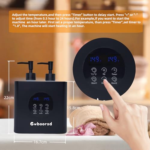 oil warmer for massage,massage Oil Warmer,lotion Warmer for Spa,Salon and Barber Shops,with 4 Oil Bottle 250ml Dispensers,with 1 White and 1 Grey funnels,Delay start control,Temperature control,Black