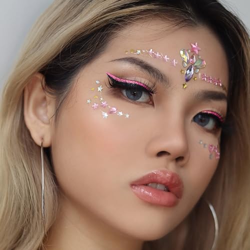 Face Gems Rhinestone Stickers - Self-Adhesive Jewels for Makeup & Parties