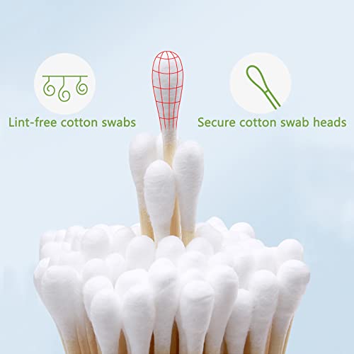 Round Cotton Swabs 600ct with Reusable Case - 6 Inch Bamboo Tips for Beauty Electronics & Cleaning