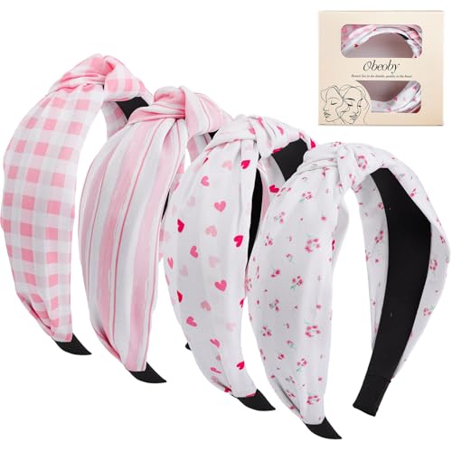 Knotted Headbands for Women, Pink Non-Slip Hair Bands 4-Pack