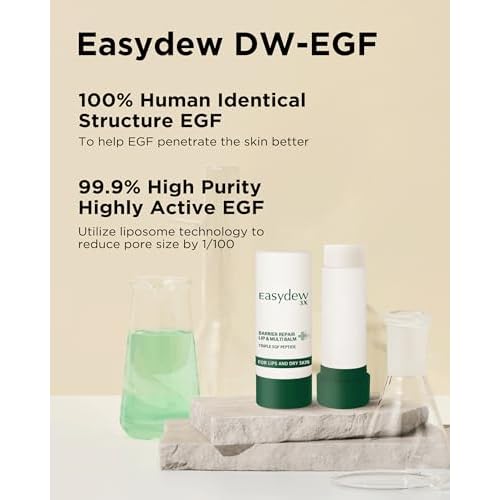 EASYDEW Barrier Lip & Multi Balm ? Hydrating and Soothing Multi-Care Stick for Lips, Face, Neck and Body - EGF Peptide, Hyaluronic Acid, Elastin, Collagen, Panthenol - All in One Moisturizer, 0.34 oz.