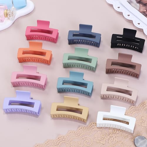 12 Piece Medium Hair Clips 3.5 Inch Square Claw Clips