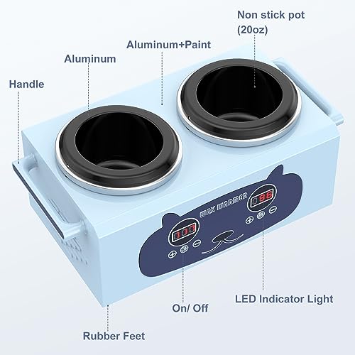 Double Wax Warmer Professional Wax Pot Machine Digital Display for Hair Removal, Blue