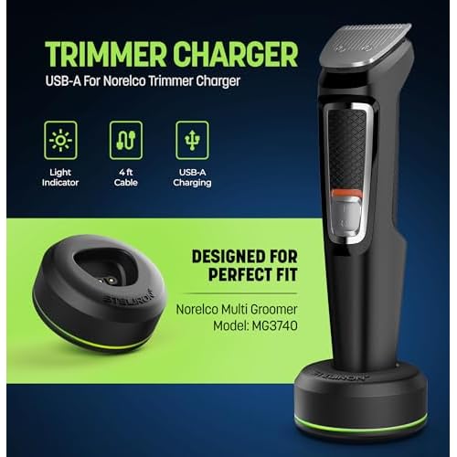Replacement Charger for Philips Norelco Multi-Groomer Trimmer (Series 3000), Fast Charging Base Stand - USB Powered for Travel (Model MG3740/MG3770)