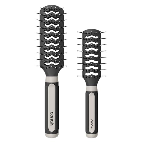 Conair Hair Brush Set - Black, 1 Full-Size & 1 Mid-Size Vented Brushes, Grip & Lift, Travel Ready