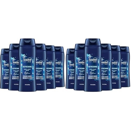 Suave Men Moisturizing Body & Face Wash, With Cedarwood and Mandarin Scent, No Parabens, No Phtahaltes, 18 Oz Pack of 12