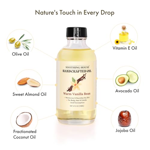 Warm Vanilla Body Oil with Almond & Jojoba - Moisturizing Skin Oil 4oz