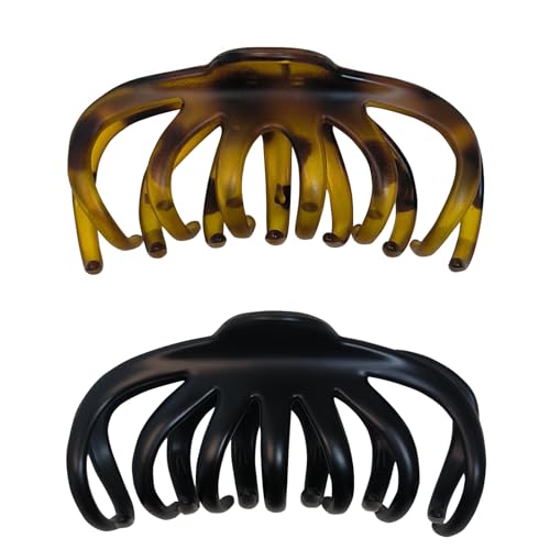 Nalodu Hair Claw Clips, 2 Pack 4.3 Inch Bendable Teeth Non-Slip Unbreakable Matte Octopus Hair Clip for Women Thin and Medium Thick Long Curly Hair