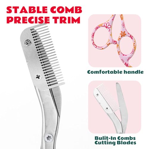 Eyebrow Trimmer Scissors with Comb - Stainless Steel, Pink