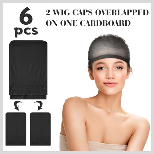 Black Wig Cap for Women & Men - 6 Pack Ultra-Thin Breathable Mesh Stocking Caps Variation of 6P/Black