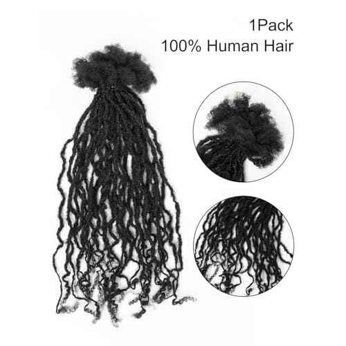 100% Human Hair Deep Wave Dreadlocks Extensions for Women/Men/Kids DIY on Clearance - 18inch Small Size 0.4cm Thin Locs - Natural Black - 30 Strands/Bundle