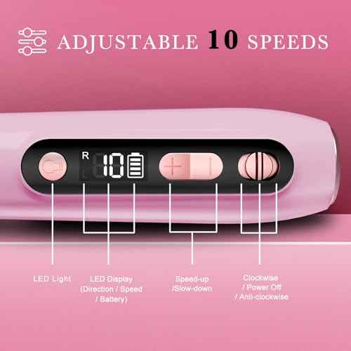 ENGERWALL Professional Manicure Pedicure Kit, Electric Nail File Set, Portable Cordless Electric Nail Drill Machine, 10 Speeds Nail Care Tool for Grind Trim Polish, Pink
