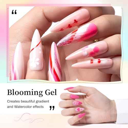 JODSONE 3pcs 10ml Base Top Coat Blooming Gel Set No Wipe for Gradient and Watercolor Nail Art Blooming Gel Creates Spreading Effects Requires U V Lamp Curing
