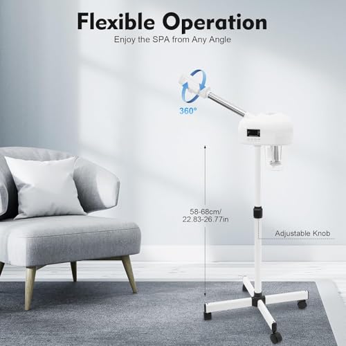 Professional Facial Steamer, Hot Mist Spray & Ozone, LCD Touch Screen & Timer Function, 600CC Large Capcity Water Jag, SPA at Home, White