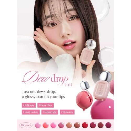 Dew Drop Tint #204 Rare 4.5g, Glossy, Lightweight Lip Stain, Glass-Like, High Shine, Moisturizing Lip Oil, Long Lasting Color, Hydrating Gloss, Dewy Finish, Korean Beauty Makeup
