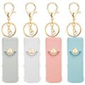 Aswewamt 4 Pcs Lipstick Holder Keychain PU Leather Chapstick Case Keychain Lip Balm Portable Sleeve Organizer Holder