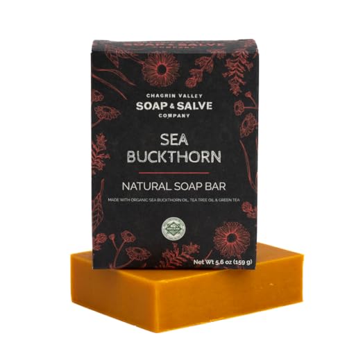 Chagrin Valley Natural Soap Bar - Sea Buckthorn, Organic Tea Tree Oil & Green Tea - Good for Sensitive and Irritated Skin - Large 5.6 oz Face & Bath Soap