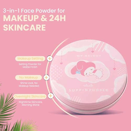 Club Suppin Translucent Pressed Powder set, Long Lasting, Hydrating, Overnight Skincare Setting Powder, Finishing Powder for face, Japanese Makeup, Pastel Rose, Sanrio My Melody