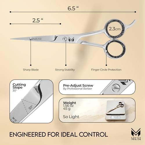 MUSI 6.5" Professional Hair Cutting Scissors – Stainless Steel Barber Shears