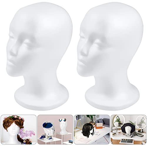 Styrofoam Wig Head 2-Pack - Female Foam Mannequin with Stand