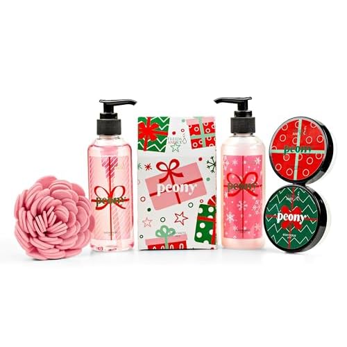 Freida & Joe Peony Spa Gift Set Bath & Body Gift Basket for Women & Men | Shower Gel, Body Lotion, Body Scrub, Bath Salt | Relaxing Self Care Gift ? Mother's Day Gift for Mom