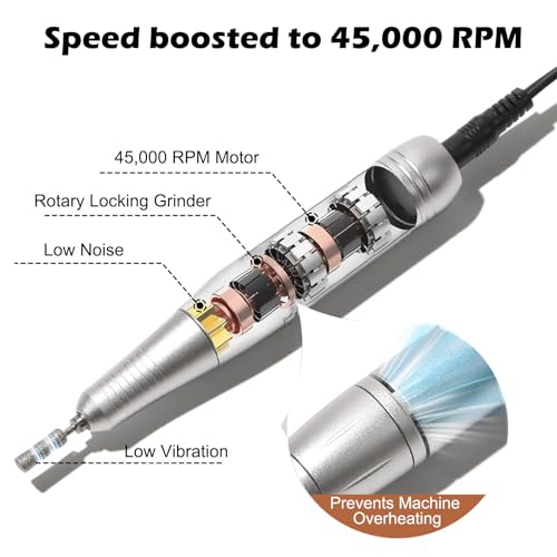 45000RPM Electric Nail File Drill Professional Kit, Drill Machine Manicure Pedicure Polishing Acrylic Gel Nail Grinder for Salon, Home Use