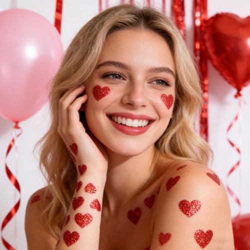 116 Pcs Valentine's Day Face Stickers Glitter Heart
