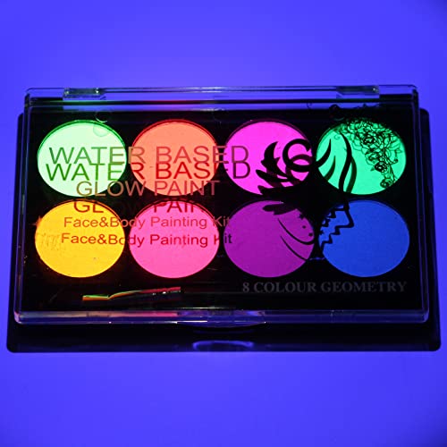 UV Neon Face Paint 8 Colors - Glow in Dark Body Paint Kit