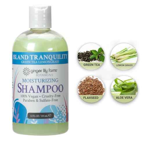 Ginger Lily Farms Botanicals Moisturizing Shampoo for All Hair Types, Island Tranquility, 100% Vegan & Cruelty-Free, Green Tea Lemongrass Scent, 12 Fl Oz