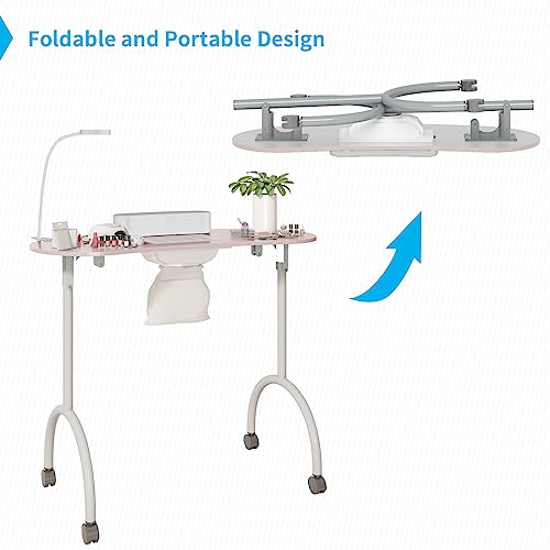 TABU Pink Foldable Manicure Nail Table with LED Lamp and Dust Collector